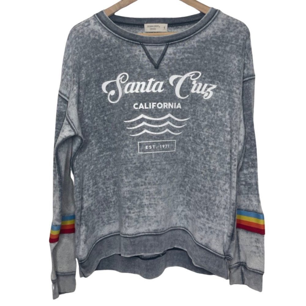 OCEAN DRIVE | Santa Cruz Graphic Sweatshirt with Rainbow Arm Detail | Size S